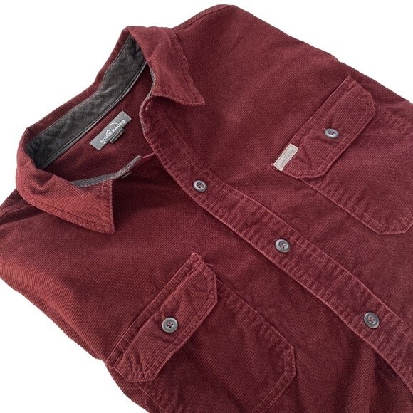 Eddie Bauer Maroon Cross Cut Corduroy Cotton Button Up Shirt Front Flap Pocket - Picture 15 of 16